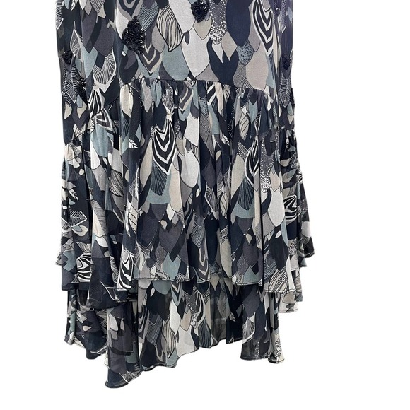 French Connection Black Gray Feather Print Retro Fit & Flare Dress 8 - Picture 4 of 11